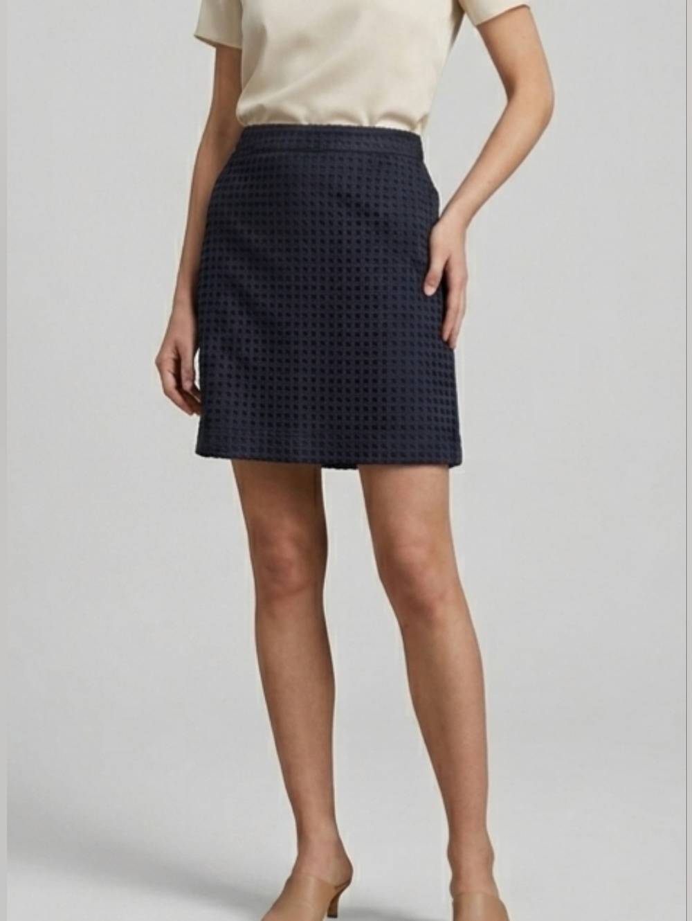 Brooks Brothers Navy Blue Cotton Eyelet Mini Skirt